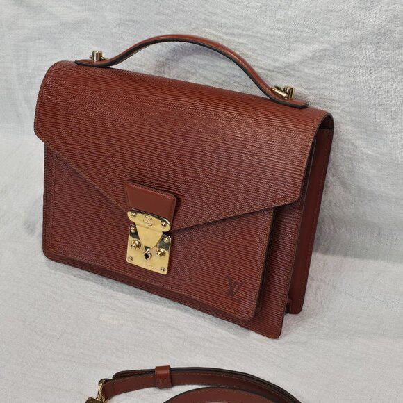 Louis Vuitton Epi Leather Monceau Satchel Bag Kenyan Fawn Brown Tan Trunk Strap - Picture 17 of 17